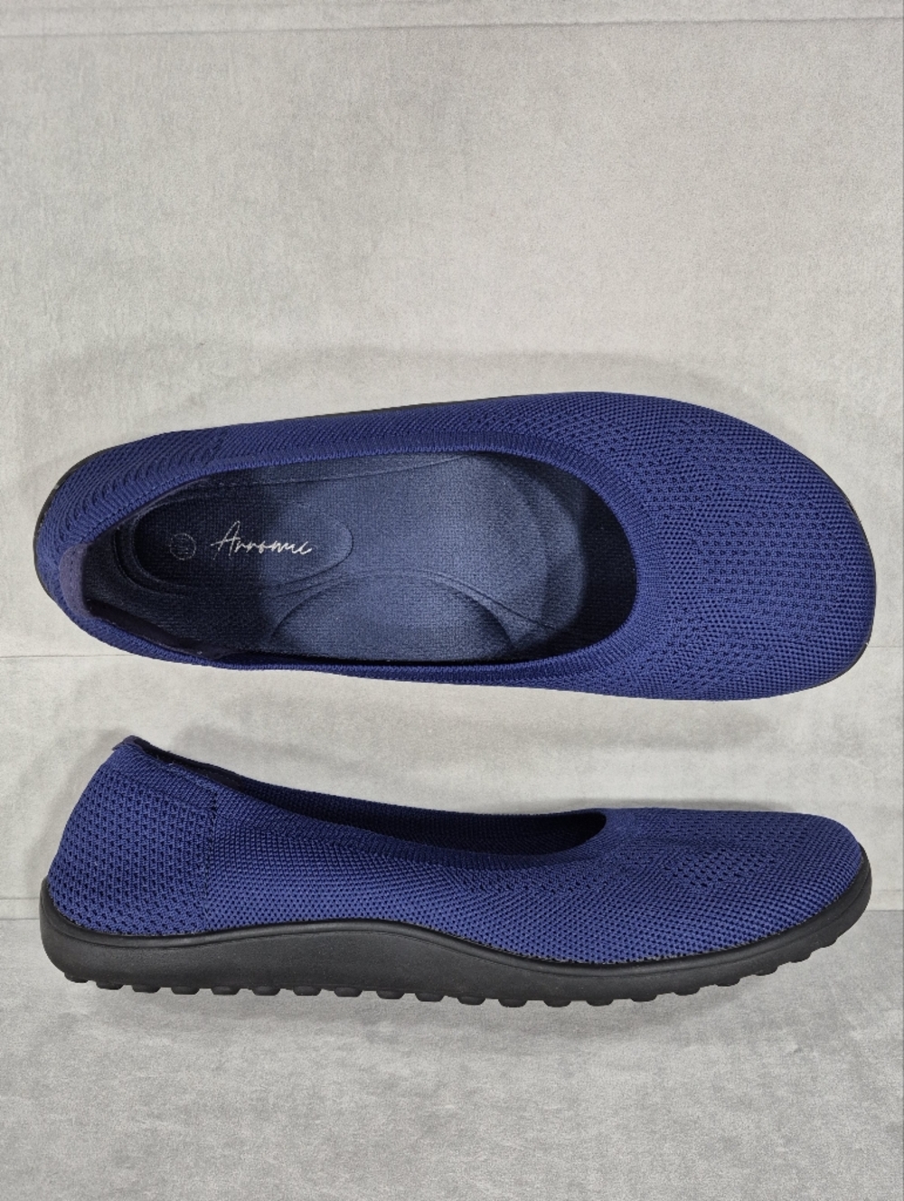 Arromic knit ballet flats women's 10.5 blue wide toebox padded heel washable